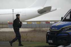  A police personnel at Vatry airport.