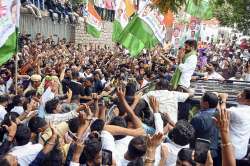 Congress leader Revanth Reddy with is supporters