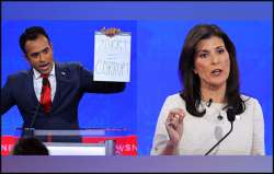 Republican presidential candidates Vivek Ramaswamy and Nikki Haley.