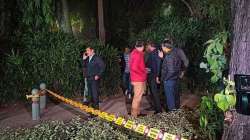 Police and other officials near the Embassy of Israel after Delhi Police received a call about a bla