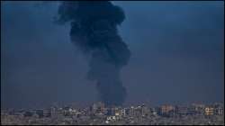 Smoke from an Israeli airstrike in southern Gaza.