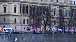 Police near Prague University in Czech Republic on Thursday