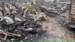 Charred vehicles, Wazirbad police yard, Delhi fire