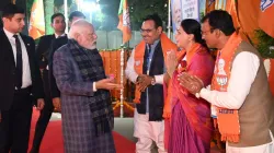 Prime Minister Narendra Modi received by Rajasthan Chief Minister Bhajan Lal Sharma, and Deputy Chief Ministers Diya Kumari, Prem Chand Bairwa.