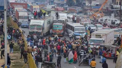 Truck drivers block the Agra-Delhi National Highway 