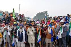 Farmers at the Punjab-Haryana Shambhu border during a protest march