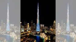 Burj Khalifa in Dubai lit up with the words 'Guest of Honor - Republic of India'