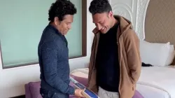 Sachin Tendulkar with Amir Hussain Lone