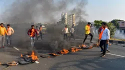 Maratha Kranti Morcha activists burned tyres and other inflamable items during a protest on the Pune-Solapur Highway to press for the Maratha reservation in Solapur.