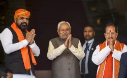 Bihar Chief Minister Nitish Kumar with his deputies Vijay Kumar Sinha and Samrat Choudhary. (Representational image)