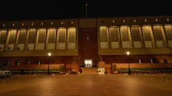 View of the Parliament House during the Budget session, in New Delhi.