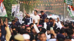 Congress leader Rahul Gandhi waves to supporters during the ‘Bharat Jodo Nyay Yatra’, in Chandauli district.