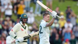 Cameron Green celebrates his century on day 1 of the Wellington Test.