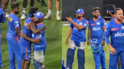 Hardik Pandya and Rohit Sharma hug each other.