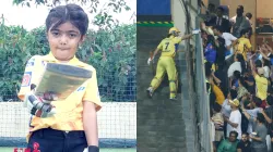 Young girl who got ball as gift from MS Dhoni.