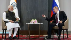 Russian President Vladimir Putin and Prime Minister Narendra Modi attend a meeting on the sidelines 