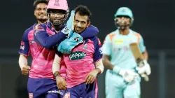 Yuzvendra Chahal celebrates a wicket with Sanju Samson.