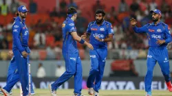 Jasprit Bumrah with his Mumbai Indians teammates.