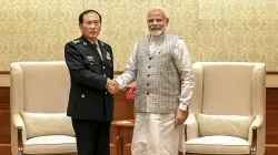 The then Chinese Defence Minister General Wei Fenghe with Prime Minister Narendra Modi when he visit