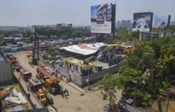 Rescue and relief work underway near the site of the hoarding collapse at Ghatkopar, in Mumbai.