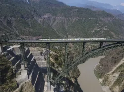 Second trail on Chenab Bridge in Reasi conducted by Railways