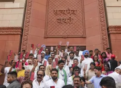 Opposition protests outside Parliament building