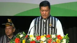 Arunachal Pradesh Chief Minister-designate Pema Khandu takes oath for the third consecutive term, at the DK State Convention Centre in Itanagar.