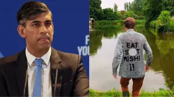 UK PM Rishi Sunak (L) and a young protestor from the "Youth Demand" group (R).