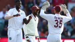 Jason Holder with his West Indian teammates.