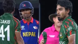 Tanzim Hasan Sakib engages in a heated exchange with Rohit Paudel.