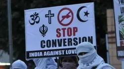 A banner during the agitation against conversion