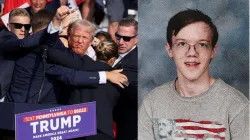 Former US President Donald Trump after Pennslyvania rally shooting (L) Thomas Mathew Crooks, the 2--year-old accused of firing bullets at Trump (R)