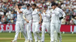 England players celebrating against West Indies in the Edgbaston Test in Birmingham on July 28, 2024 ENG vs WI 3rd Test