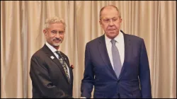 External Affairs Minister S Jaishankar with his Russian counterpart Sergey Lavrov in Kazakhstan on Wednesday.