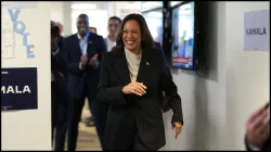 US Vice President Kamala Harris arrives at her Presidential Campaign headquarters.