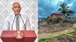 Maldives President Mohamed Muizzu (L), a grim view of Wayanad landslide (R)