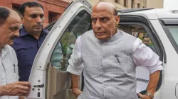 Defence Minister Rajnath Singh arrives to attend the Parliament session, in New Delhi.