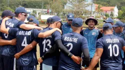 The Samoa team in a huddle.