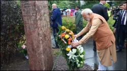 PM Modi lays a wreath at the memorial of Jam Saheb of Nawanagar in Poland