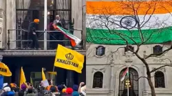 The tricolour at the Indian high commission in London was grabbed by a group of protesters 