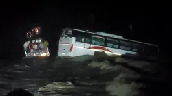 Bus stranded in flood water near Bhavnagar in Gujarat.