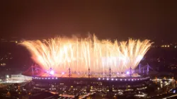 Fireworks during the Paris Paralympics closing ceremony.