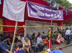 Junior doctors at protesting site in Kolkata