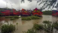 Fishing trawlers anchored in Bhadrak district in Odisha