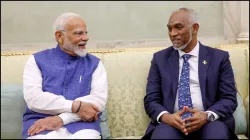 PM Narendra Modi with Maldives President Mohamed Muizzu in New Delhi in June.