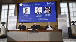 David Baker, Demis Hassabis, and John Jumper being awarded this year's Nobel Prize in Chemistry at the Royal Swedish Academy of Sciences.