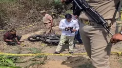 Police officials at encounter scene in Uttar Pradesh