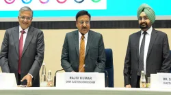 Chief Election Commissioner Rajiv Kumar with Election Commissioners Gyanesh Kumar and Sukhbir Singh Sandhu