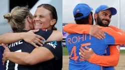 Suzie Bates and Sophie Devine (L), Rohit Sharma and Virat Kohli (R) embraced each other after their respective T20 World Cup wins