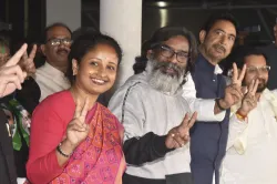 Jharkhand Chief Minister Hemant Soren celebrates JMM victory along with party leaders